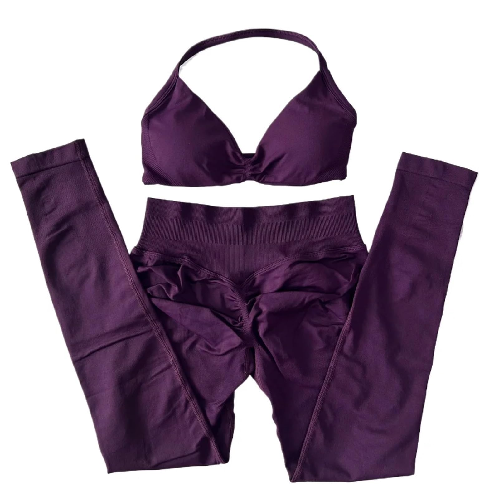 Sport Set Damen 2-teiliges Set mit Riemchen-Yoga-BH, Sport-Top, Workout-Leggings-Set, nahtloses Fitnessstudio-Set, Fitness-Kleidung, Outfit(Color 18,L)