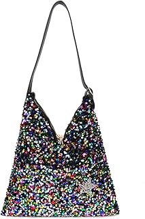 WIGUYUN Womens Mermaid Sequins Shoulder Bag Reversible Sequin Handbag Purse Sparkling Tote Shiny Hobo Bag,Black