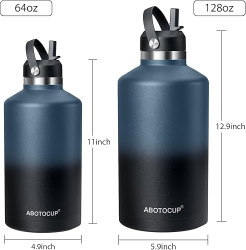 Miniatura 4 de Botella de agua de 64 onzas, botellas de agua de acero inoxidable de medio galón aisladas, doble pared y a prueba de fugas, viajes, fútbol,