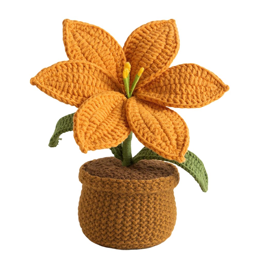 Introti Artificial Knitted Flower Pots Lilies Tabletop Ornament Housewarmings Present Birthday Gift