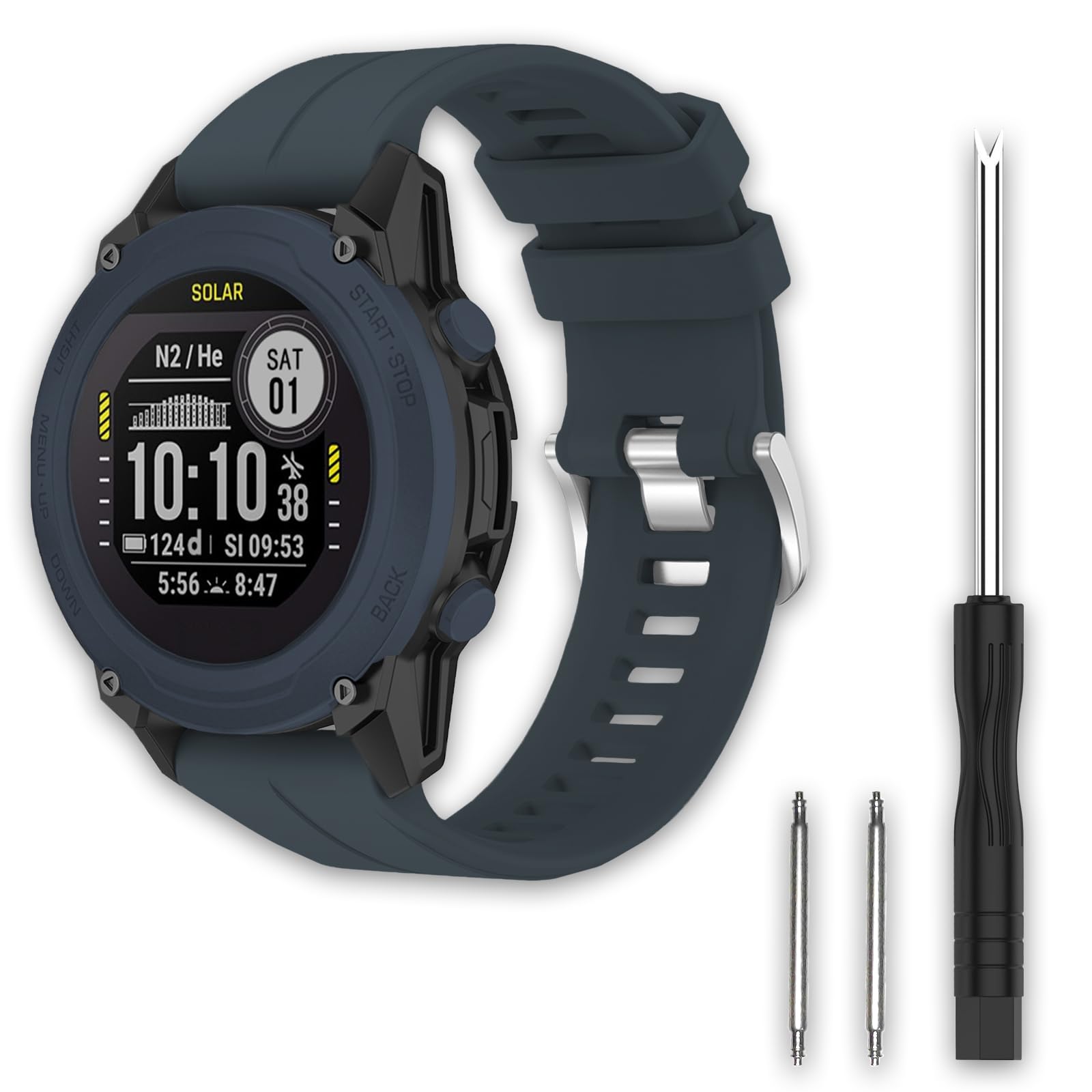 TopPerfekt Sport Bands Compatible with Garmin Descent G1 Solar Watch Band, Soft Silicone Adjustable Watch Strap Replacement for Garmin Descent G1 Solar/Descent G1-Slate