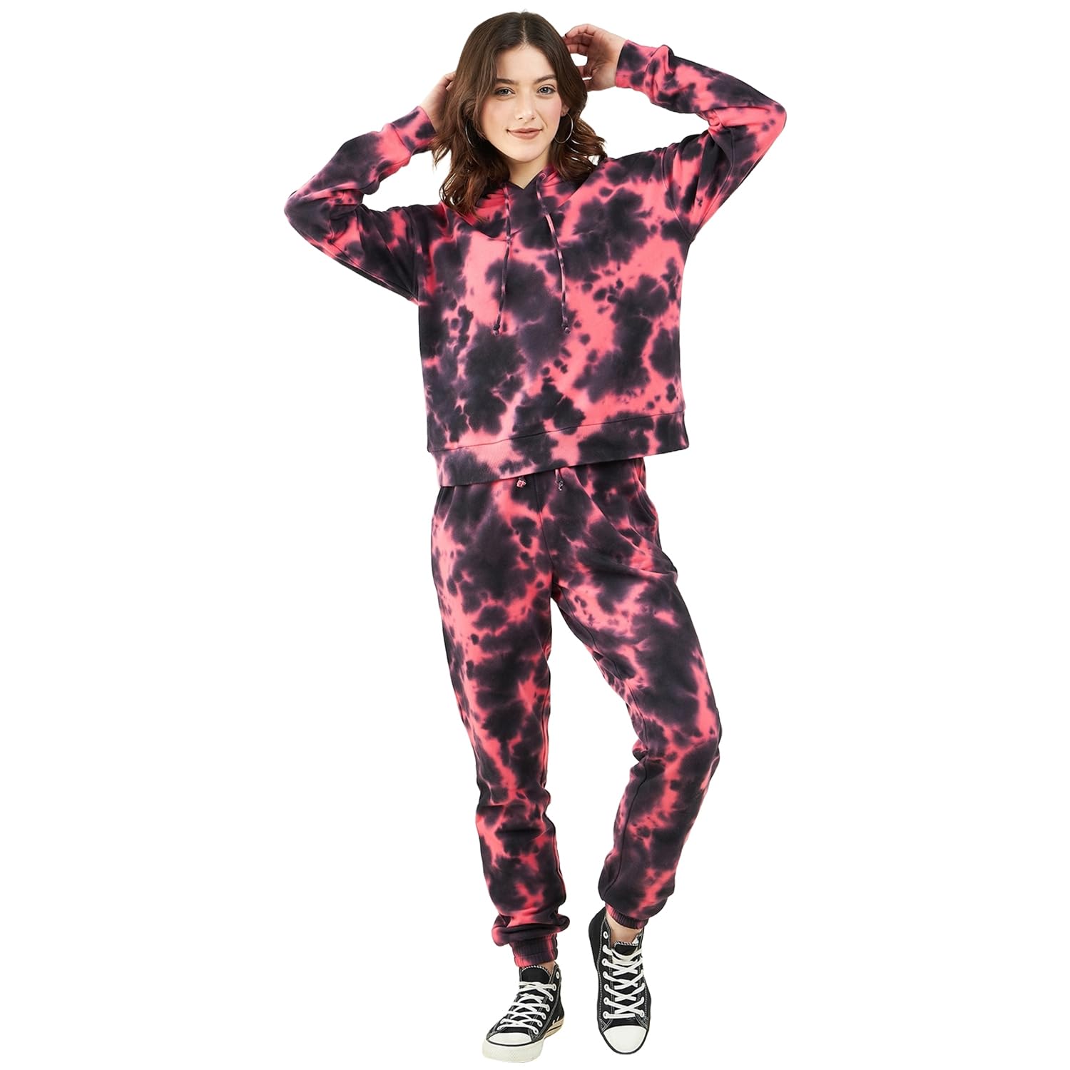 Strong And BraveAdults-Women Cotton Poly Long Sleeves Hooded Neck Solid Co-Ords | Sweatshirt With Joggers Set |