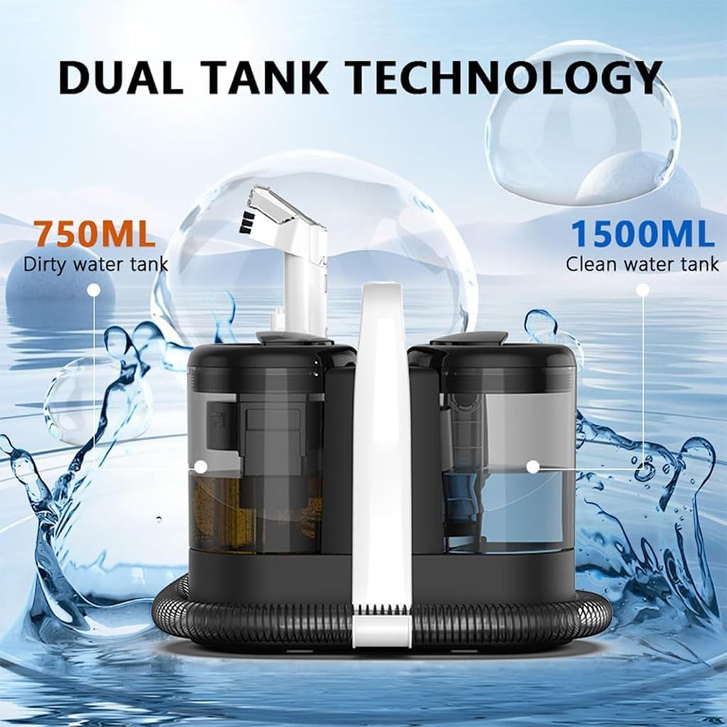 Limpiador de manchas para alfombras de 600 W, limpiador de vapor portátil de 15 kPa, quitamanchas para sofás, alfombras, asientos de coche, dormitorios y salas de estar, con doble depósito de agua.