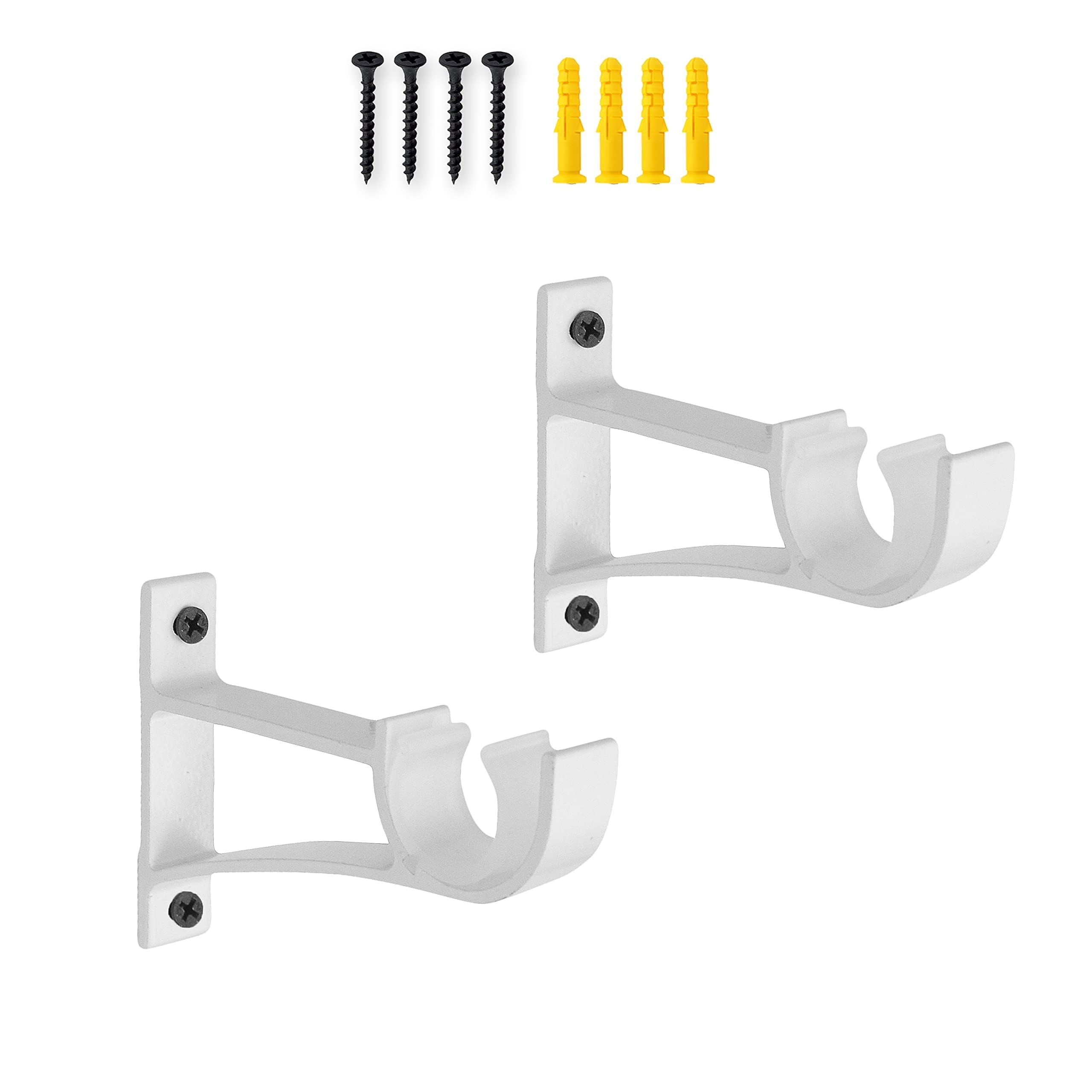 2 Pack Heavy Duty Curtain Bracket Single Holder for 0.8 to 1 Inch Drapery Rod Sturdy Hooks for Living Room Bedroom Bathroom White