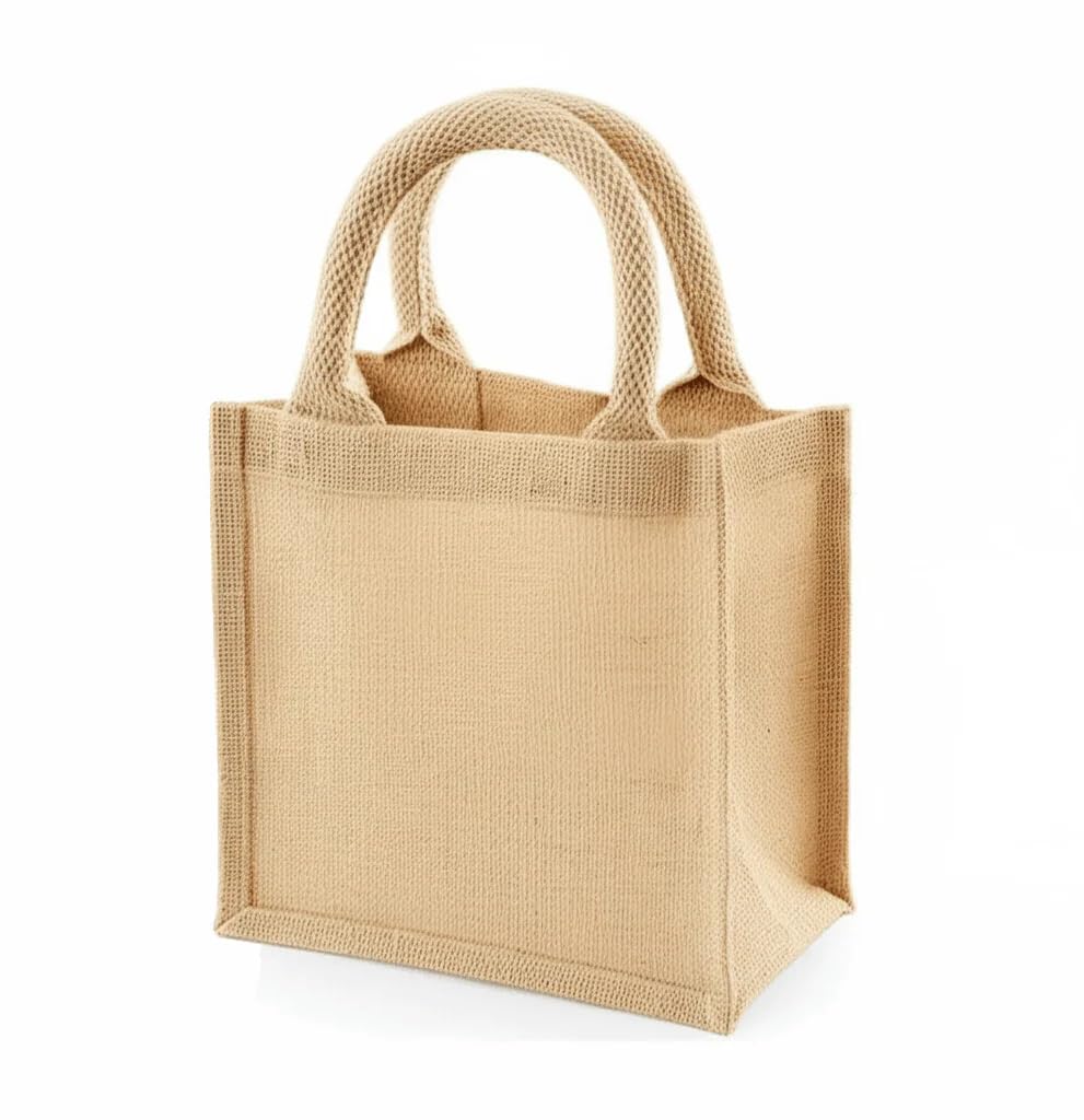 Jms Bridge Women's Beige 10 X Small Jute Hessian Shopping Bags – Size 20X20x12cm – Natural Reusable Eco-Friendly Gift Bags For – Classic Tote Bags With Cotton Cord Handles – Sustainable Shopper For Retail & Party