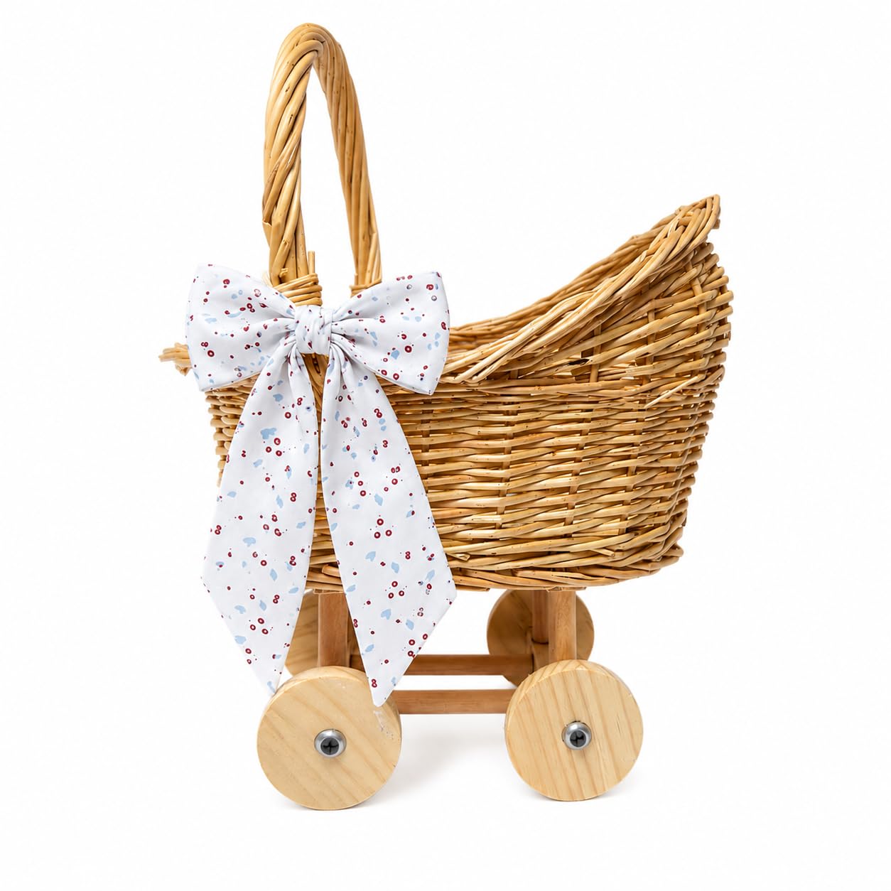 View 1 of 12.5 Inch Wicker Baby Carriage Basket, Handmade Rattan Stroller Decor