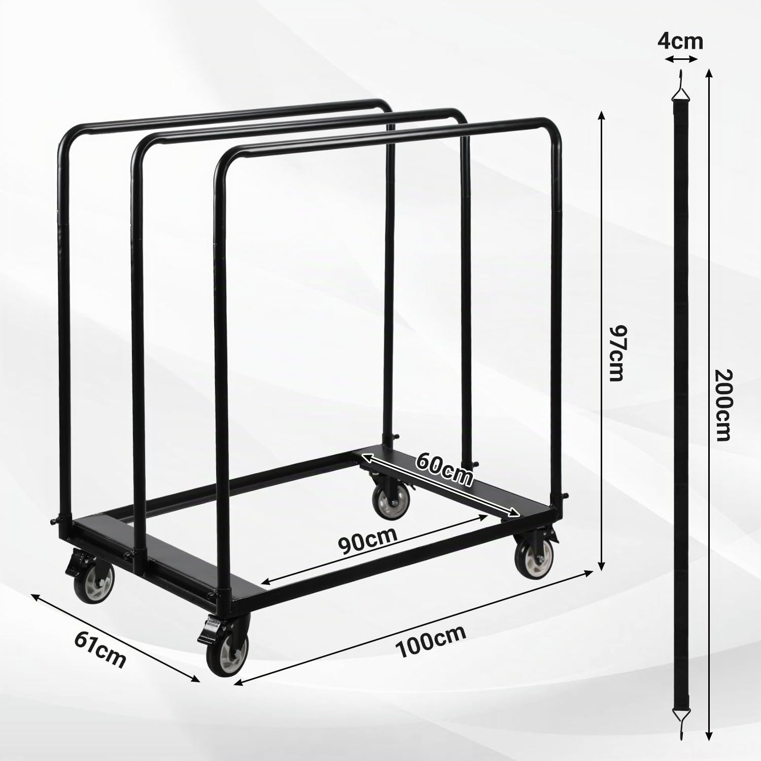 Fiqops Plattenwagen aus Eisen, Tragkraft bis 680 kg,Plattentransporter mit Universalrädern,Transporthilfe Plattenroller,Plattformwagen Schwerlast Rollwagen,Schwarz