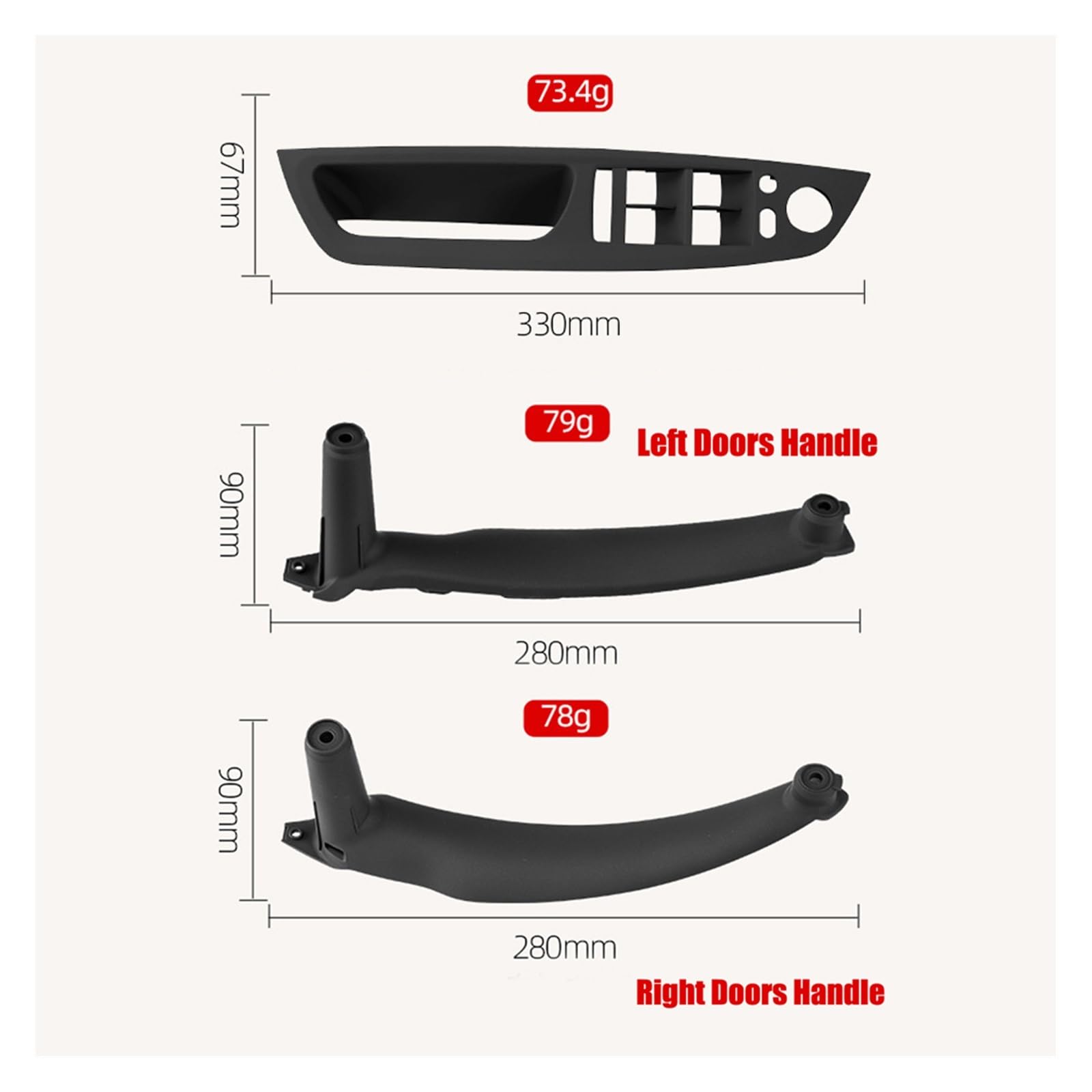 Maniglia Porta 51416969401 Car Auto Accessori Interno Porta Bracciolo Pannello Maniglia Pull Trim Copertura per BMW E70 E71 X5 X6 SAV 2007-2014 Auto Maniglia Portiera Interna (Colore : Black(on The r