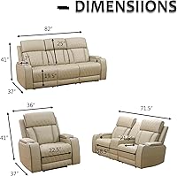Vista 2 de Juego de sofá reclinable eléctrico de cuero con LED, juego de muebles de sala de estar, juego de sofá de cuero con puerto USB, consola