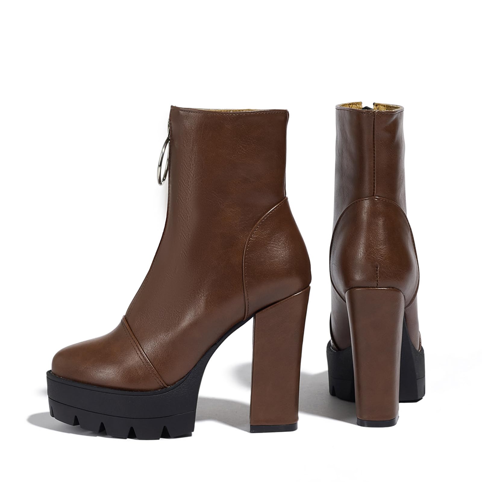 Stivali da Donna con Plateau Cerniera, Tacco Blocco Alto 11,5 cm, Sexy Eleganti Tronchetti, Disponibile in Nero e Marrone