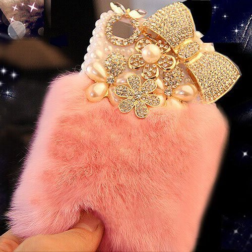 AiKeDuo for iPhone 6s Case Crystal Fluffy Cover Rex Rabbit Fur Case Winter Handmade Soft Crystal Case Bling Crystal Fur Shell Creative for iPhone 6 4.7