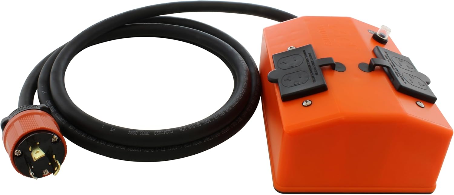 AC WORKS [L530PDU] L5-30 3-Prong Locking Plug to PDU Outlet Box (GFCI & Breaker) (10FT)