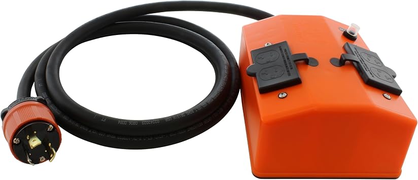 AC WORKS [L530PDU] L5-30 3-Prong Locking Plug to PDU Outlet Box GFCI & Breaker 10FT