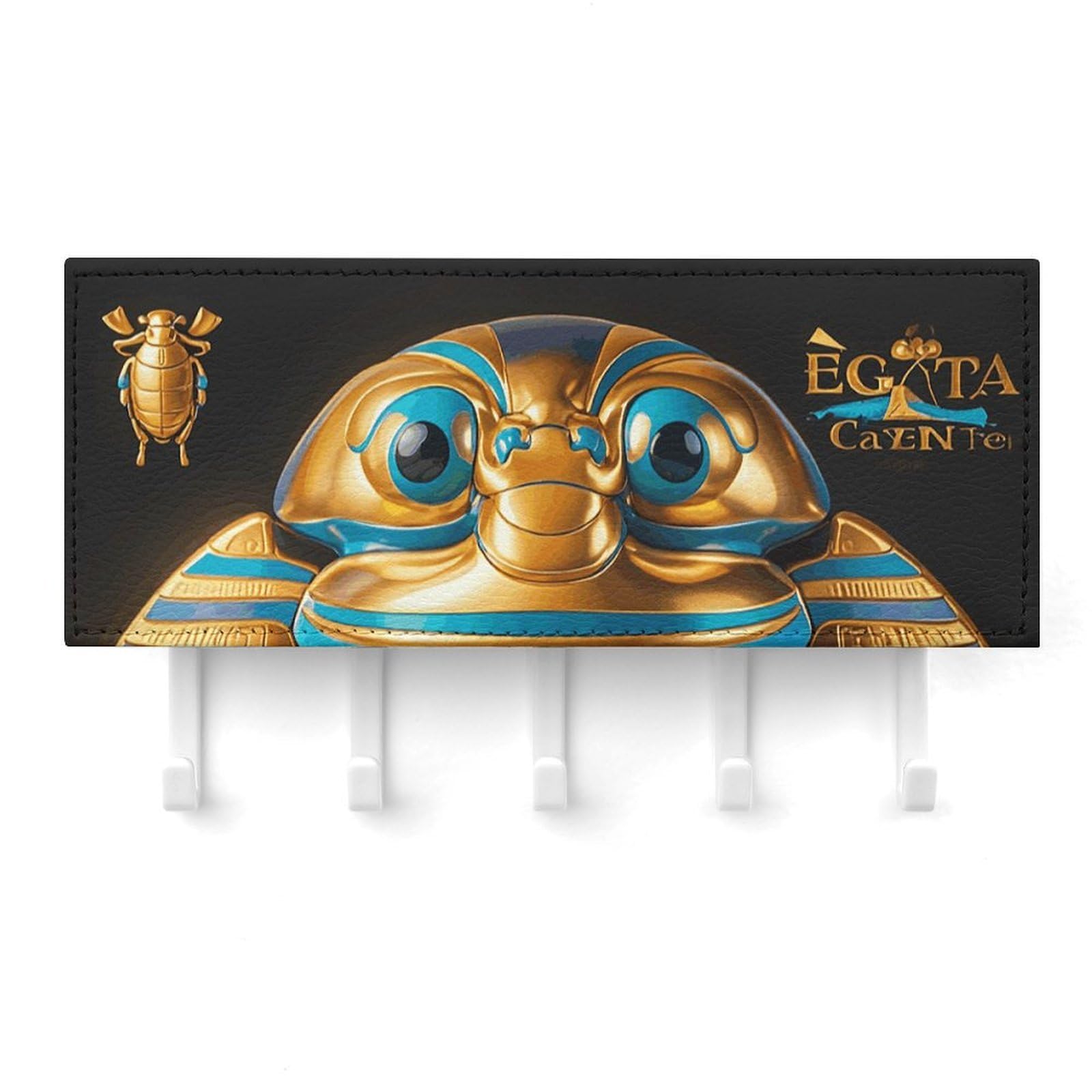 QMNLKH Egyptian Scarab Wall Mounted Key Rack for Home, No Drilling Key Holder with 5 Hooks, Self Adhesive Keys Chain Organizer for Hallway, Keys Hanger Shelf for Office, Doorway White