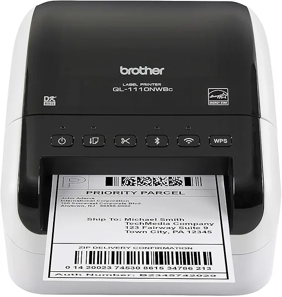 Brother QL-1110NWBC Wide Format, Postage and Barcode Professional Thermal Label Printer with Wireless Connectivity, Black And White, 6.7" x 5.9" x 8.7"