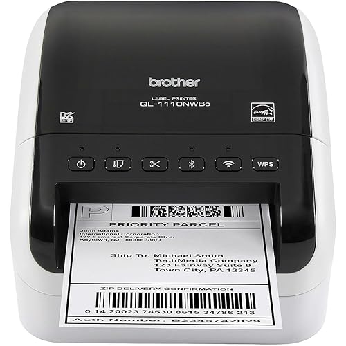 Brother QL-1110NWBC Wide Format, Postage and Barcode Professional Thermal Label Printer with Wireless Connectivity, Black And White, 6.7" x 5.9" x 8.7"