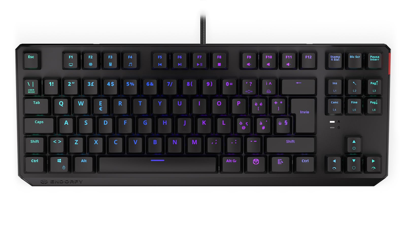 ENDORFY Thock TKL IT Brown, switch Kailh Brown, tastiera meccanica TKL 80%, layout Italiano, keycaps in ABS, EY5G003