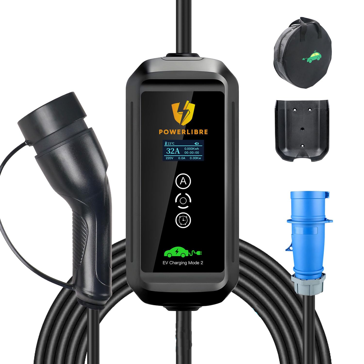 Cargador móvil Kolanky EV Tipo 2 Ajuste 16A 7.2KW Temporizador 1-15 Horas de Carga para el hogar para vehículos eléctricos de la UE Coches híbridos PHEV 5M F1 7.2