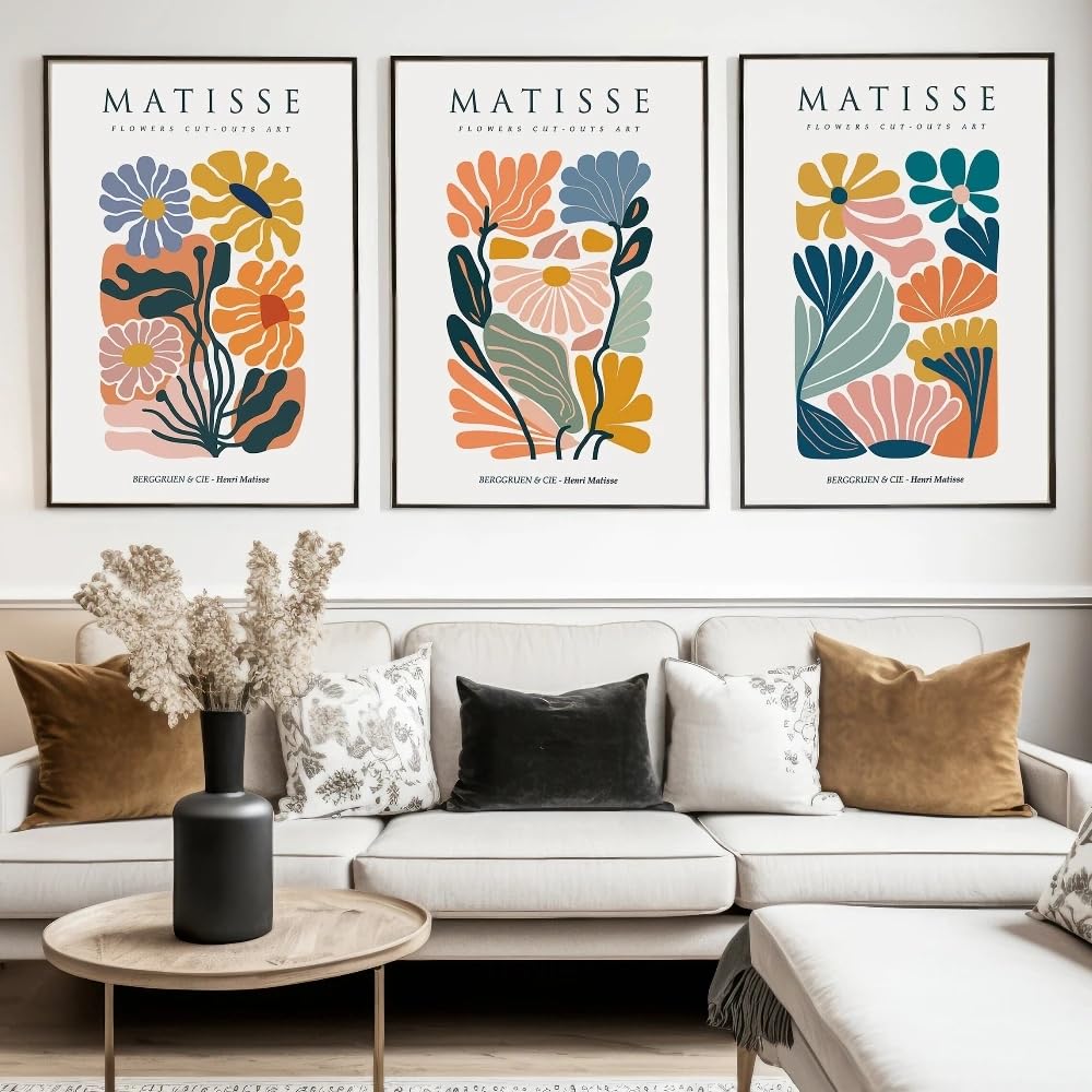 SDVIB Canvas Painting Matisse Flower Market Prints Boho Flower Art Bedroom Wall Décor Living Room Wall Print Exhibition(30x40cm/3PCS Frameless)