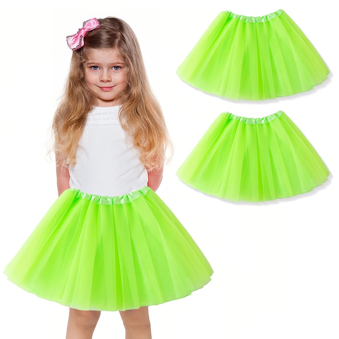 Paquete de 2 faldas de fiesta para niñas, disfraz de tutú, tutú de tul para fiestas de baile, enagua de ballet, verde — view 9