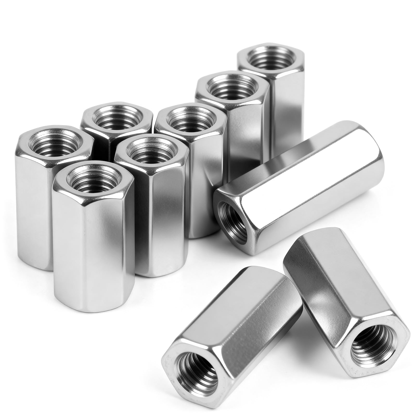 qjuwhua 6 Pcs M8x40mm Long Hex Coupling Nut 304 Stainless Steel 1.25 Pitch