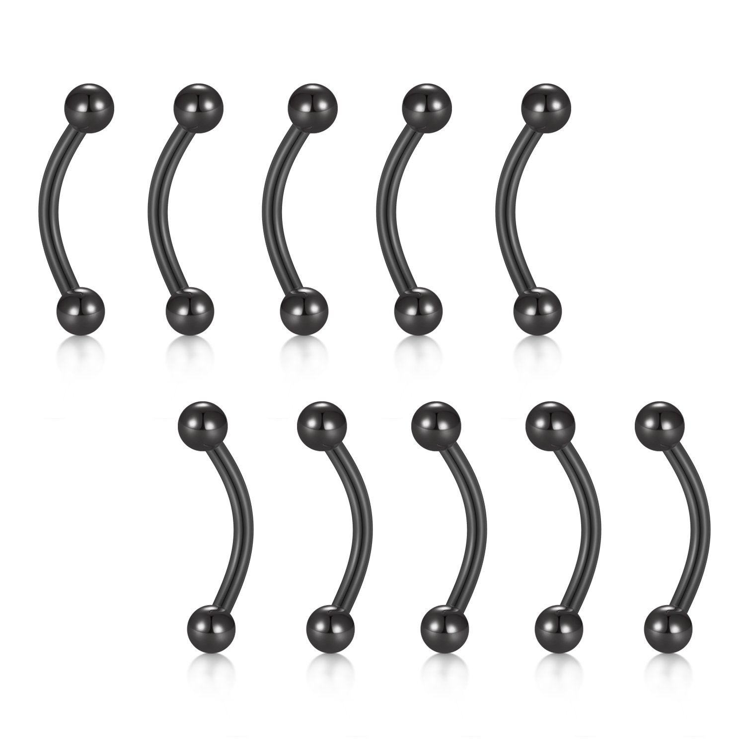 FECTAS 10 piezas 1,2 mm piercing plátano ceja labio ombligo tragus hélice oreja piercing conjunto 316L acero quirúrgico negro