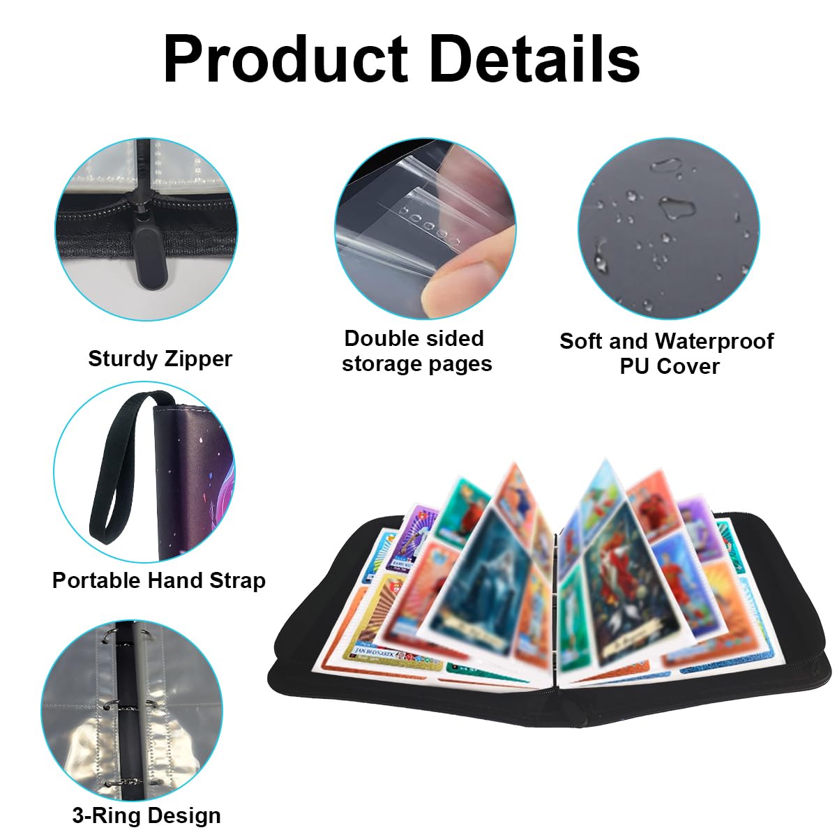 Ruayia 4-Pocket Card Binder, 100 Pages 400 Pockets PU Waterproof Card Folder, Card Collection Binder with Zipper - Image 4