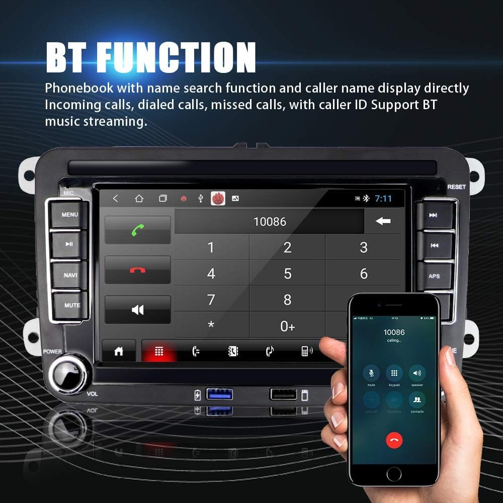 CAMECHO 2+32G Android 13 Radio de Coche GPS con Pantalla Táctil 7 Pulgadas para VW Golf Skoda Seat,Radio 2 DIN con Bluetooth Manos Libres FM Enlaces Espejo Mandos Volante+Canbus