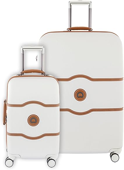 DELSEY PARIS Chatelet Hard+ Hardside Luggage with Spinner Wheels, Champagne White, 2 Piece Set, (21/28), with brake