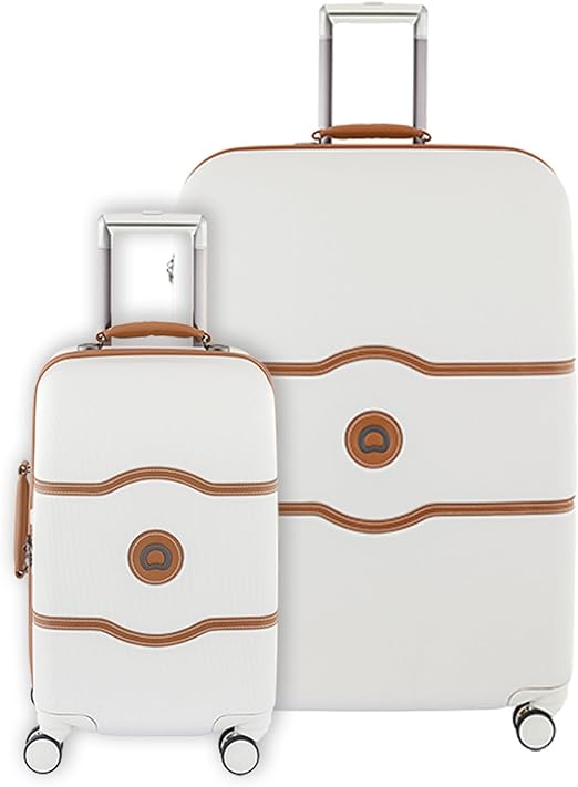 DELSEY PARIS Chatelet Hard+ Hardside Luggage with Spinner Wheels, Champagne White, 2 Piece Set, (21/28), with brake