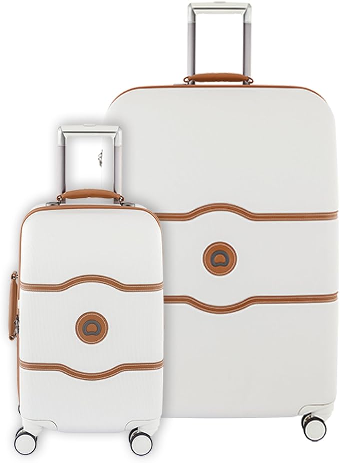 DELSEY PARIS Chatelet Hard+ Hardside Luggage with Spinner Wheels, Champagne White, 2 Piece Set, (21/28), with brake