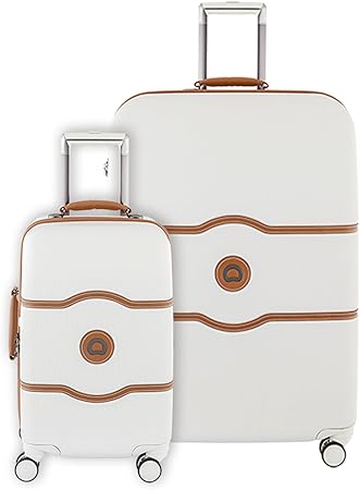 DELSEY PARIS Chatelet Hard+ Hardside Luggage with Spinner Wheels, Champagne White, 2 Piece Set, (21/28), with brake