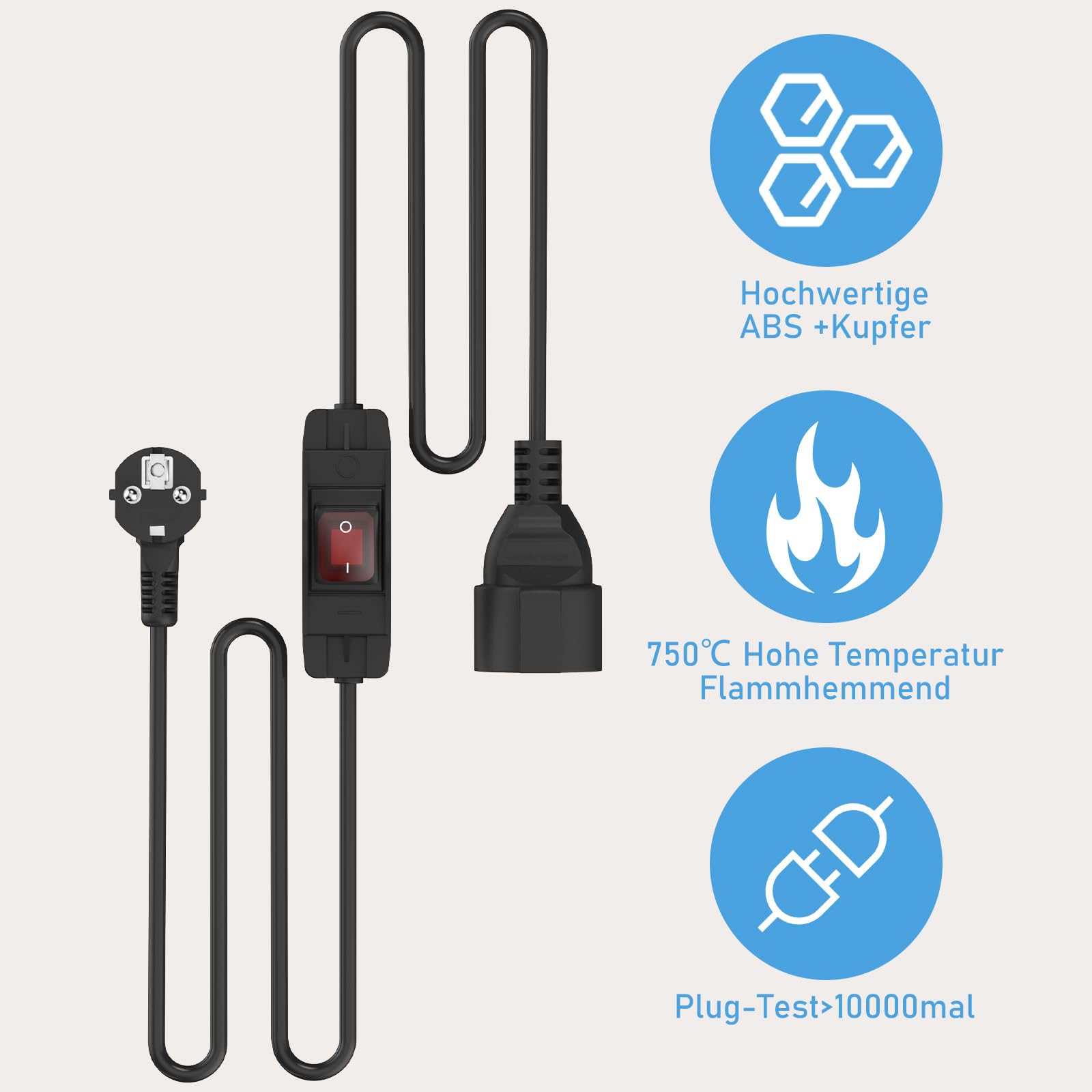 Cable de Prolongation 7M, Cable de Prolongation avec commutateur, pour Chambre à Coucher, Maison, Bureau (250V/16A)