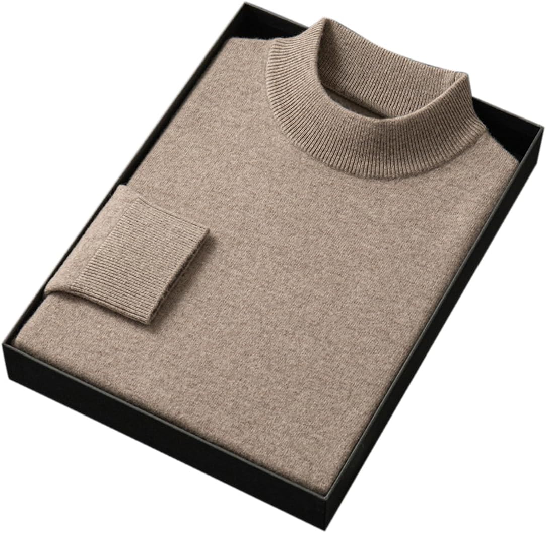 Men's 100% Merino Wool Mock Neck Sweater, Long Sleeve Solid Pullover