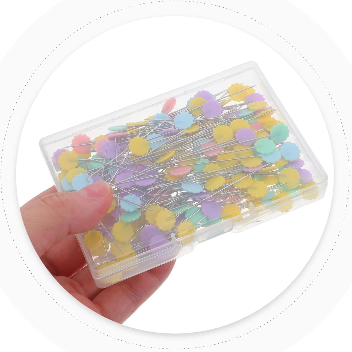 TEHAUX 200pcs Flower Head Sewing Pins Straight Pins Storage Box for Dressmaking Quilting and DIY Crafts