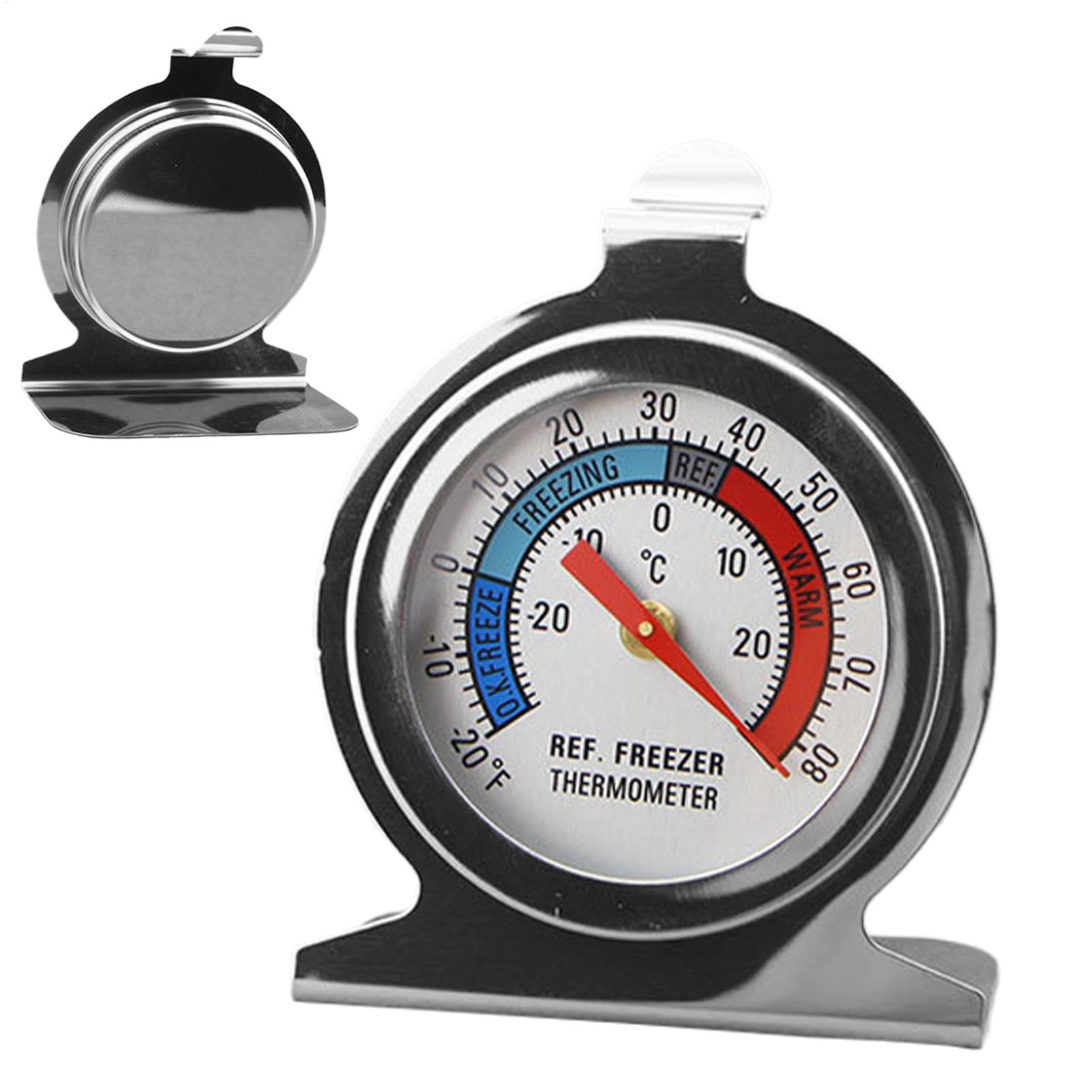 Temperature Gauge for Fridge - Stainless Steel Standing Temperature Gauge | Refrigerator Thermometer | Cooking Temperature Meter | Clear Baking Tool for Home, Traveling, Picnic, and Barbecue
