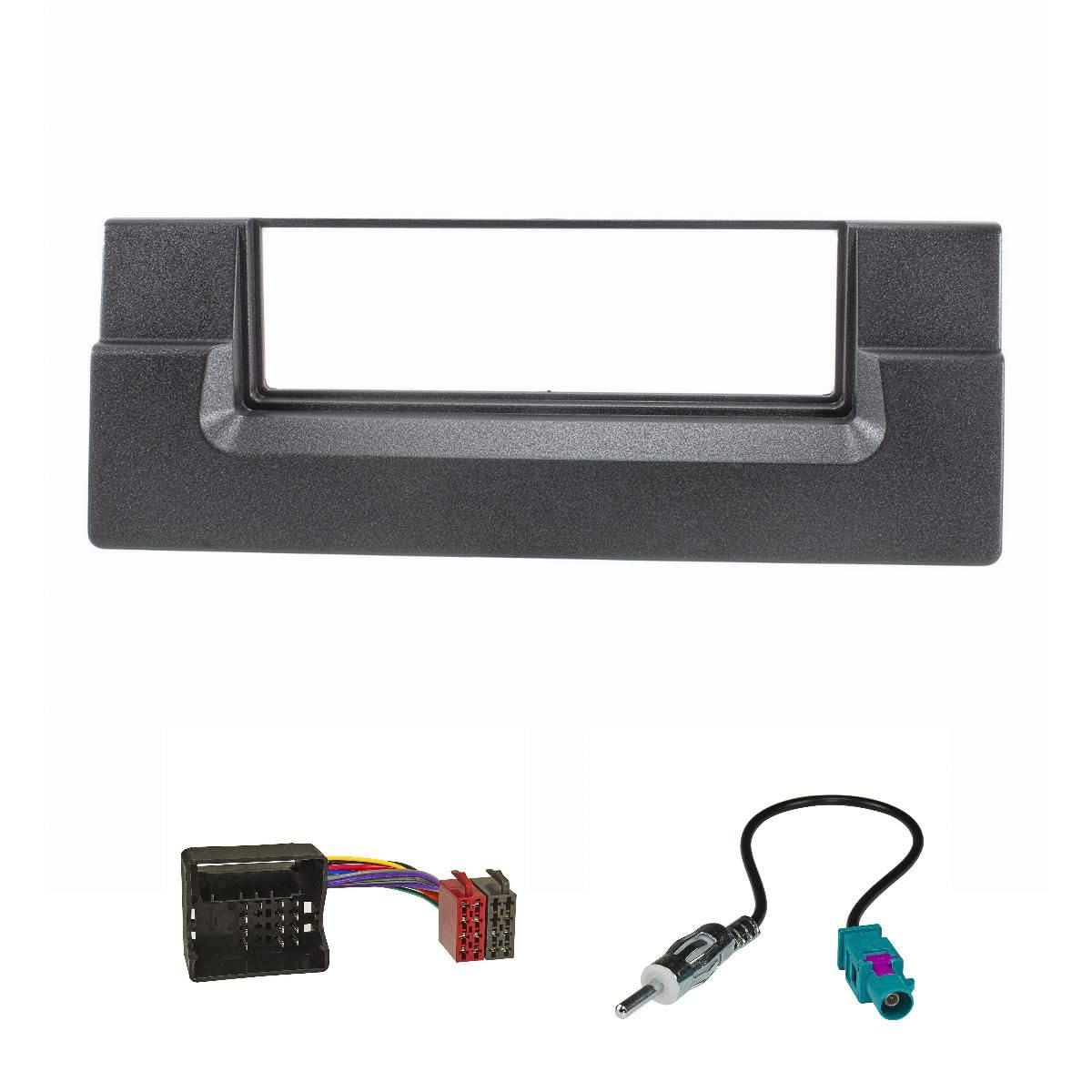 tomzz Audio 2404-024 Radioblende Set kompatibel mit BMW 5er E39 X5 E53 schwarz mit Quadlockadapter ISO Fakra Antennenadapter DIN