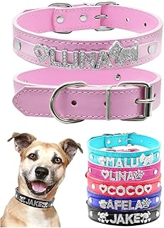 Personalized Bling Name Cat Dog Collar DIY Rhinestone Charm Name Leather Pet Dog Collar for Puppy Small Medium Large Dog Collar (Small, Rose Red)