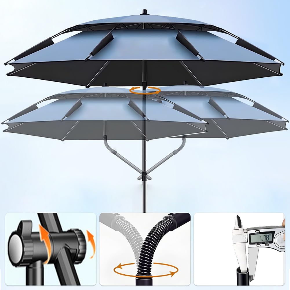 Generico Ombrellone da Spiaggia con Protezione UPF 50+, Parasole Spiaggia Inclinabile con Ancoraggio a Sabbia, Ombrellone da Esterno Antivento per Giardino All'aperto Balcone 2/2.4/2.60m(Ciano,2.40m)