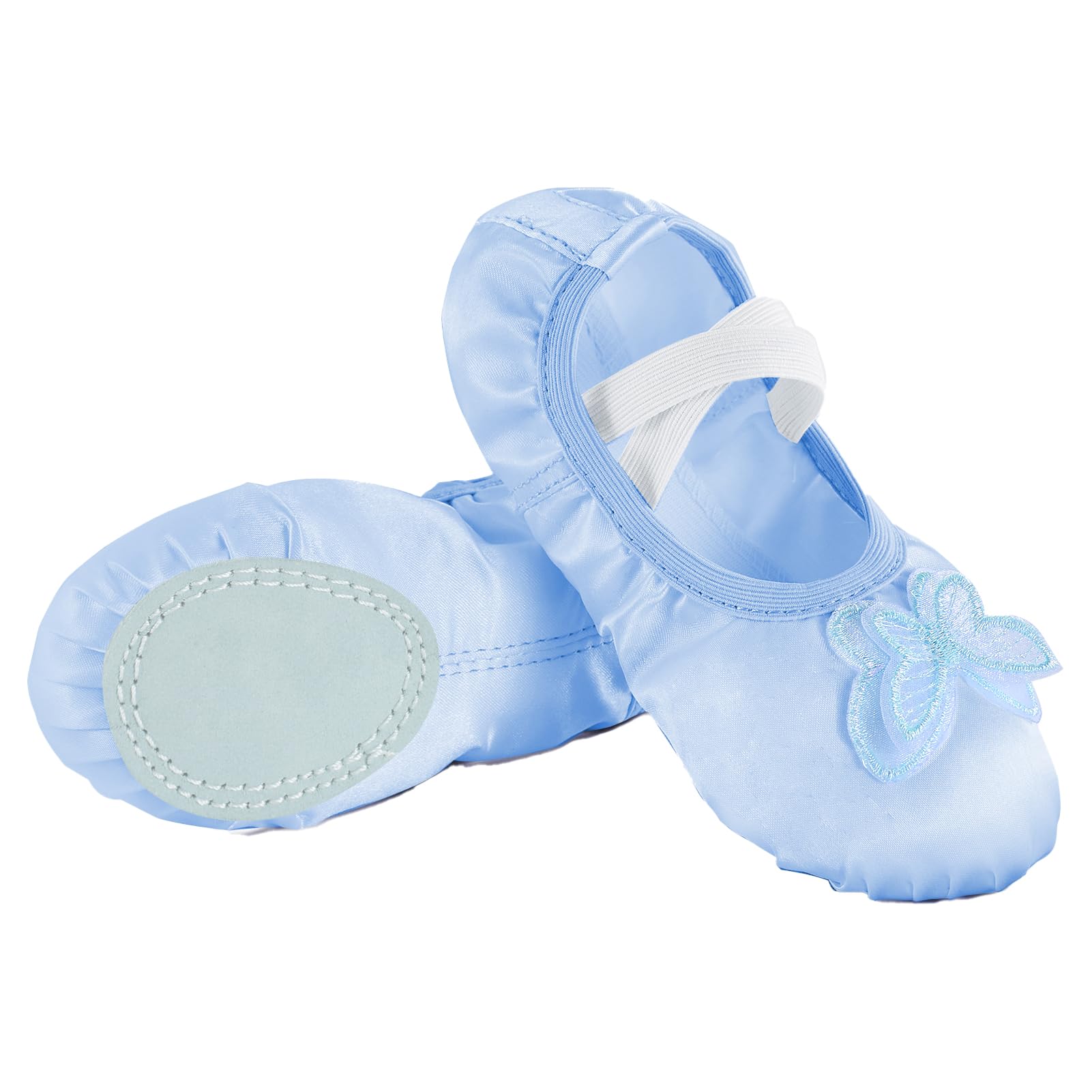 Phineein Enchanting Butterfly Ballet Shoes for Girls Ballerina Flats for Kids Dance - Soft Satin, Split Sole, Blue, Toddler 9