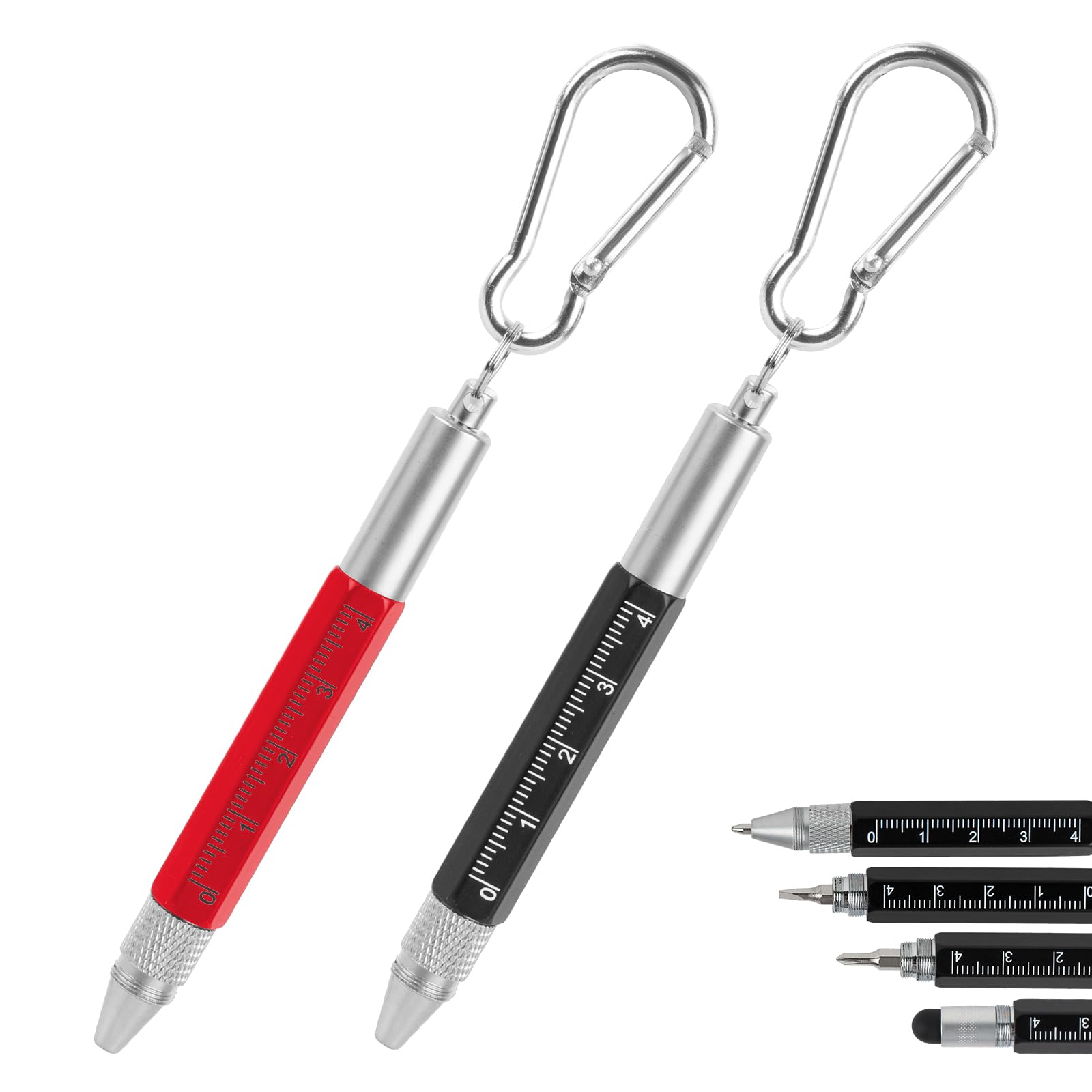 SHIDOW Keychain Pen, Mini Pens, Metal Ballpoint Pen and Pen Refills, for Office Staff, Construction Workers (1 PC Black+1 PC Red) (Style B)