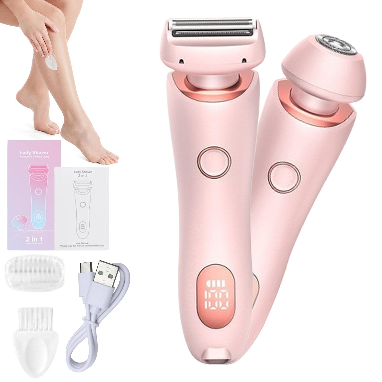 Vantique Rasierer, Vantique Lady Shaver, Vantique Elektrorasierer, Vantique Rasierer für Frauen, Komfort 2 in 1 Elektrischer Damenrasierer, IPX7 Wasserdicht für Nass- & Trockengebrauch (Rosa)