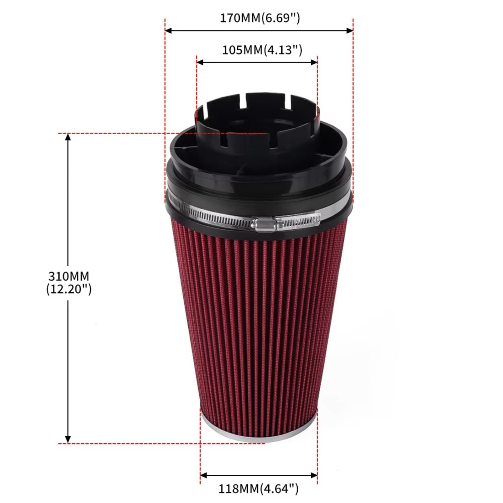 4 Pulgadas 102 Mm Universal Flujo Seco Filtro Aire Coche Tipo Seta filtro de aire motor | Piezas de modificación del motor de coche del filtro de entrada de aire principal(Black)