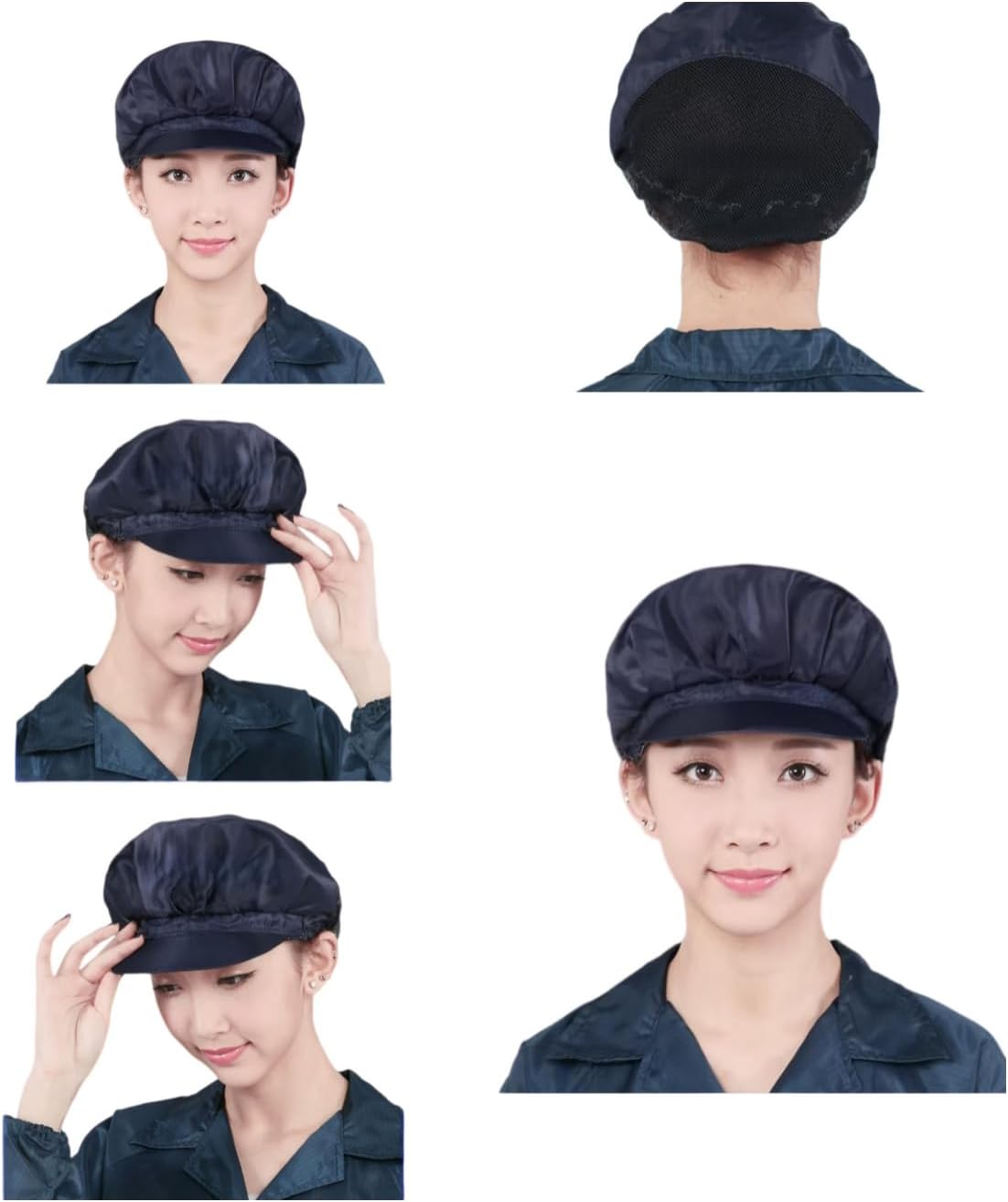 5 Pack ESD Anti‑Static Half Mesh Work Caps with Hairnet & Hard Brim for Workshop