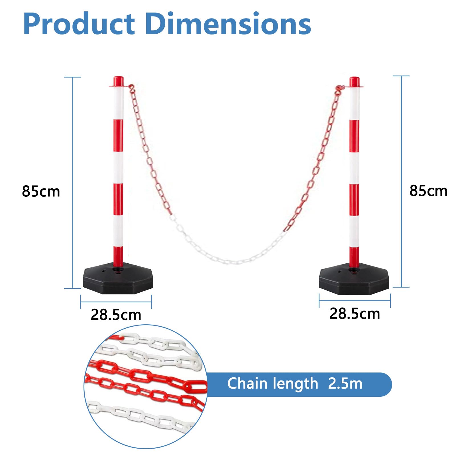 6er-Set Absperrpfosten mit Sockel, including 5x2.5m Chains & 20xS Buckles, Absperrpfosten Herausnehmbar für Parkplatz, Garage, Auffahrt