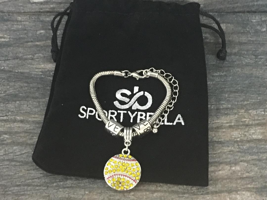 Infinity Collection Softball Charm Bracelet, Sparkling Rhinestone Pendant on Adjustable Snake Chain, Elegant Sports Jewelry & Gift for Softball Players, Teens, and Fans