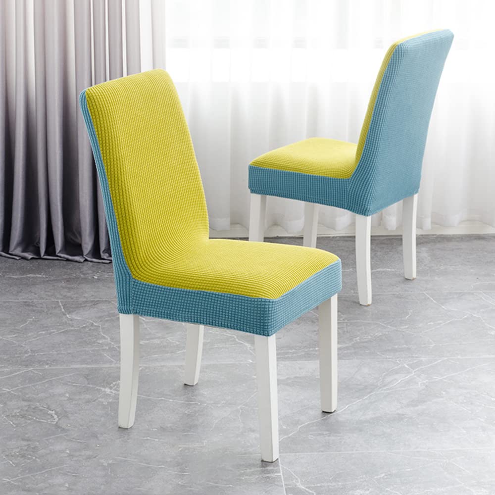 Odot Stoelhoezen, elastische eetkamerstoelen set van 2/4/6, stoelhoezen wasbaar, verwijderbaar, uitbreidbare eetkamerstoelhoezen, hoge rugleuning stoelhoes voor hotel, banket, huis (paarsgele driehoeken, set van 4