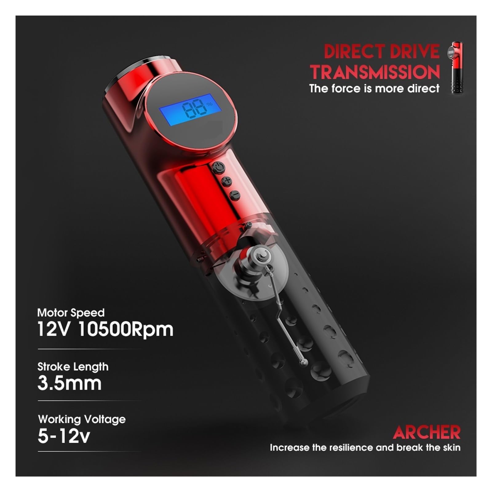 Macchina For Trucco Permanente Con Display A LED For Penna Rotativa For A Batteria Senza Fili For Tatuatore Operazioni Tatuaggio Semplici Fluide(Mast Lancer-Black)