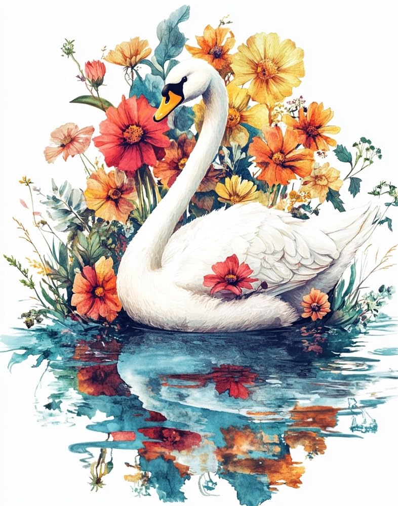 Henypt Cross Stitch Kit,White Swan and Flowers Easy Pre Printed Stamped Embroidery Stitch Kit for Adult Beginners, Embroidery Starter Advanced Easy Crossstitch Patterns Set Needlepoint