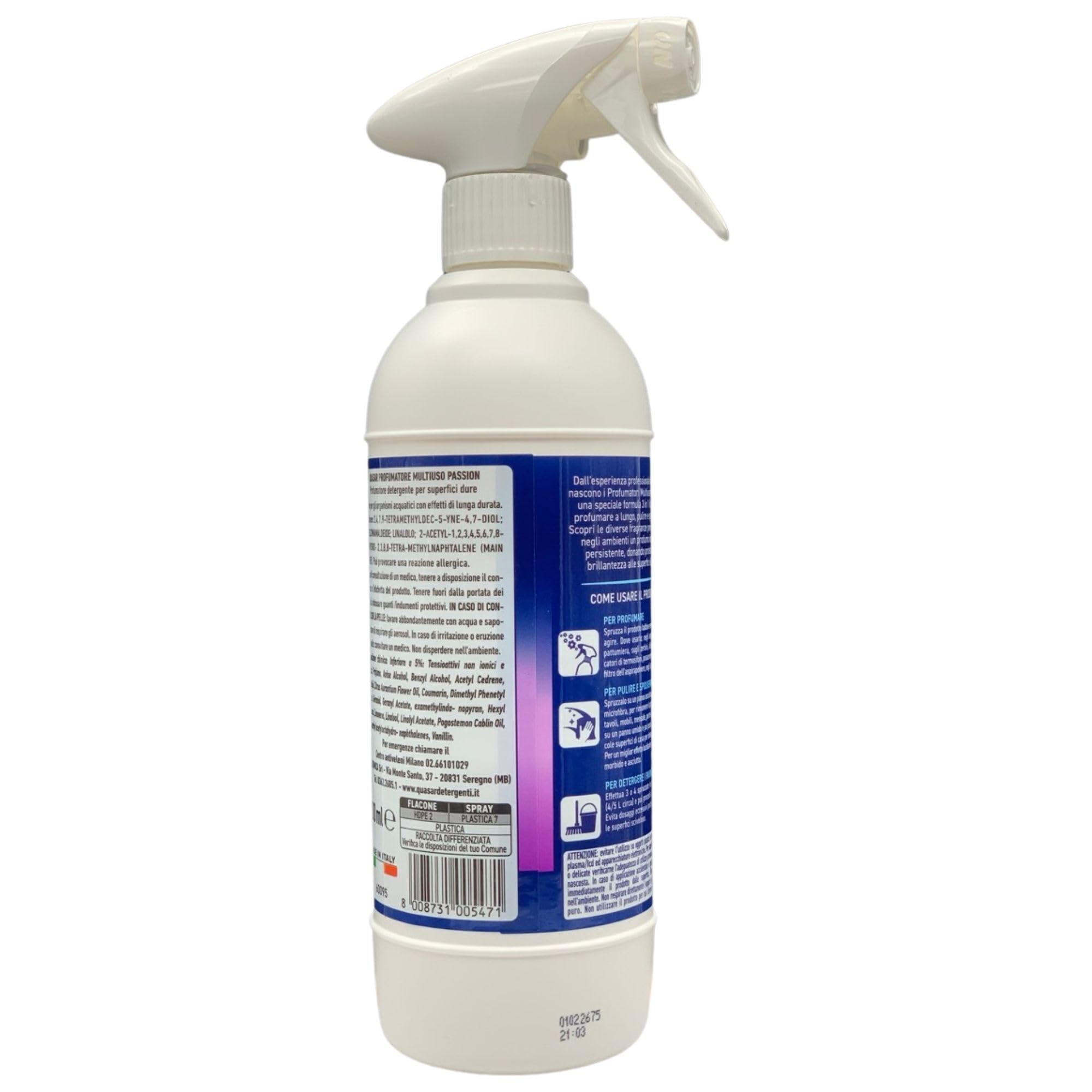 Quasar Spray PROFUMATORE MULTIUSO Profuma a Lungo, Pulisce e Spolvera, Protegge e Ravviva. Disponibile In Diverse Fragranze 500ml (2 Spray, PASSION)